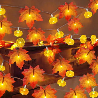 Autumn Maple Leaf & Pumpkin LED String Lights – 1.5M Battery Operated