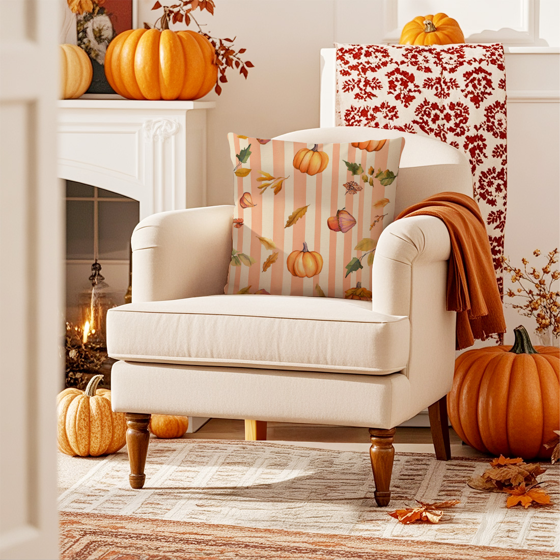 Cat Pumpkin Maple Leaf Cushion Cover - Image 2