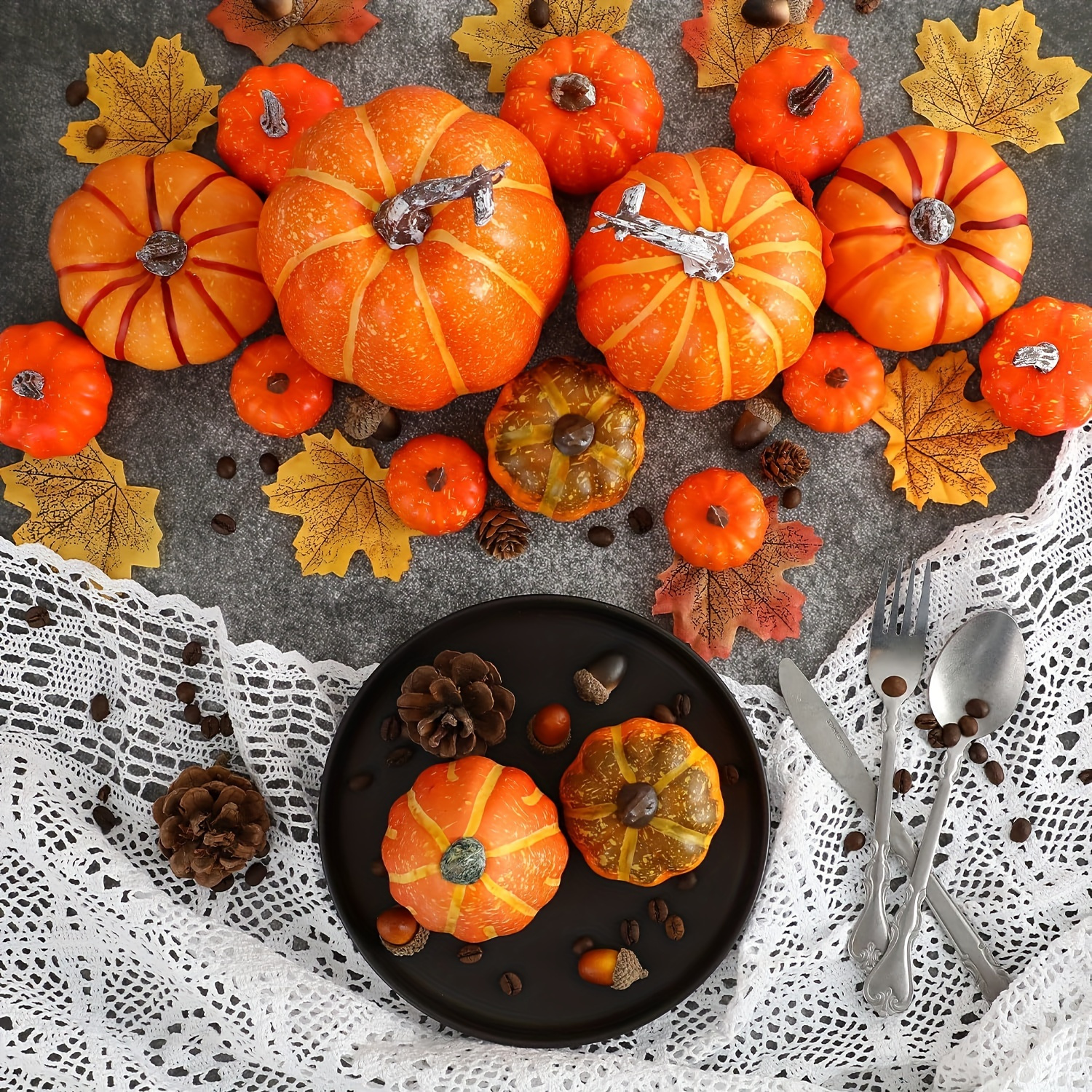 Artificial Pumpkin Set – Autumn Harvest & Thanksgiving Table Decor - Image 4